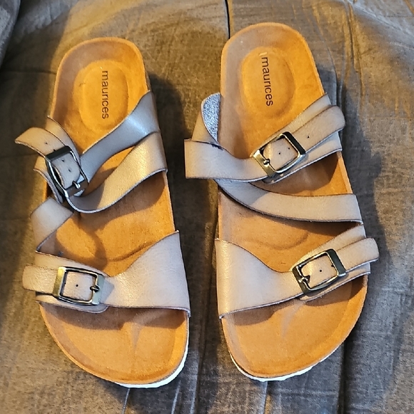 Maurices Shoes - Maurices Metallic Silver Double-Buckle Slide Sandals